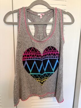 Bongo Heather Gray Rainbow Heart Racerback Tank Top | Tribal Neon Graphic | S
